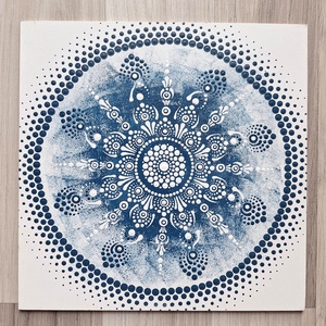 Pontozott mandala - Kék, fehér, Otthon & Életmód, Dekoráció, Spiritualitás, Mandala, Festészet, MESKA