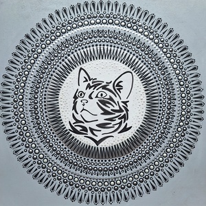 Pontozott mandala - cica, szürke, Otthon & Életmód, Dekoráció, Spiritualitás, Mandala, Festészet, MESKA