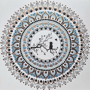 Pontozott mandala - cica, kék - Meska.hu