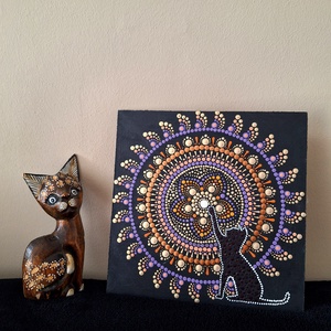Pontozott mandala - Cica, Otthon & Életmód, Dekoráció, Spiritualitás, Mandala, Festészet, MESKA