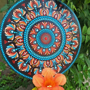 Pontozott mandala - Narancs, türkiz mandala, Otthon & Életmód, Dekoráció, Spiritualitás, Mandala, Festészet, MESKA