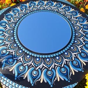 Pontozott mandala- Tükrös, kék, Otthon & Életmód, Dekoráció, Spiritualitás, Mandala, Festészet, MESKA