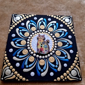 Pontozott mandala- Hűtőmágnes cica - otthon & életmód - dekoráció - spiritualitás - mandala - Meska.hu