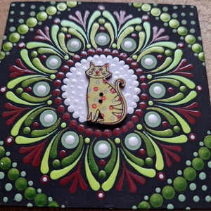 Pontozott mandala- Hűtőmágnes cica - otthon & életmód - dekoráció - spiritualitás - mandala - Meska.hu