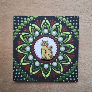 Pontozott mandala- Hűtőmágnes cica, Otthon & Életmód, Dekoráció, Spiritualitás, Mandala, Festészet, MESKA