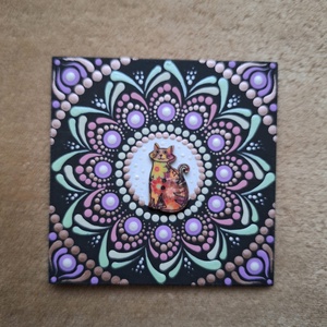 Pontozott mandala- Hűtőmágnes cica, Otthon & Életmód, Dekoráció, Spiritualitás, Mandala, Festészet, MESKA