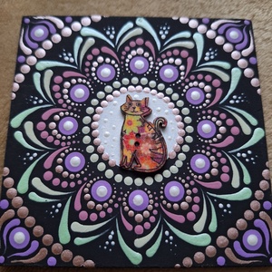 Pontozott mandala- Hűtőmágnes cica - otthon & életmód - dekoráció - spiritualitás - mandala - Meska.hu