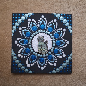 Pontozott mandala- Hűtőmágnes cica, Otthon & Életmód, Dekoráció, Spiritualitás, Mandala, Festészet, MESKA