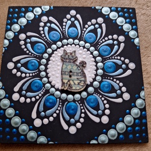 Pontozott mandala- Hűtőmágnes cica - otthon & életmód - dekoráció - spiritualitás - mandala - Meska.hu