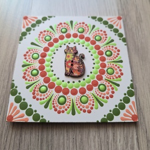 Pontozott mandala- Hűtőmágnes cica  - otthon & életmód - dekoráció - spiritualitás - mandala - Meska.hu
