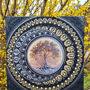 Pontozott mandala - Nap-Hold-Életfa - otthon & életmód - dekoráció - spiritualitás - mandala - Meska.hu