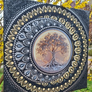 Pontozott mandala - Nap-Hold-Életfa, Otthon & Életmód, Dekoráció, Spiritualitás, Mandala, Festészet, MESKA
