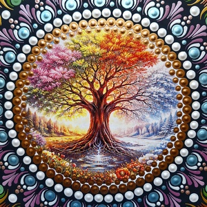 Pontozott mandala - Négy évszak Életfa - otthon & életmód - dekoráció - spiritualitás - mandala - Meska.hu