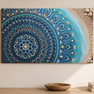 Tengerparti mandala valódi kagylókkal - 30�50 cm - Meska.hu