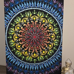 Szivárvány Csakra Mandala - Kézzel festett pontozott mandala 30�50 cm - Meska.hu