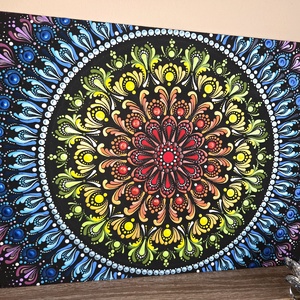 Szivárvány Csakra Mandala - Kézzel festett pontozott mandala 30�50 cm - otthon & életmód - dekoráció - spiritualitás - mandala - Meska.hu