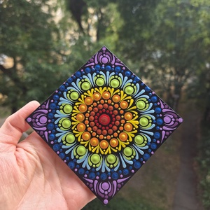 Csakra hűtőmágnes - 10�10 cm-es, kézzel festett mandala falapon - otthon & életmód - dekoráció - spiritualitás - mandala - Meska.hu