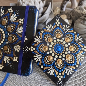 Kézzel festett mandala hűtőmágnes 10�10 cm - kék, fehér, bronz fa hűtőmágnes - otthon & életmód - dekoráció - spiritualitás - mandala - Meska.hu