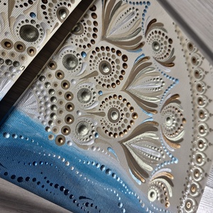Tengerparti mandala vászonképen - kézzel festett 2 részes falikép, nyári lakásdekoráció, 2 db 20×20 cm, Otthon & Életmód, Dekoráció, Spiritualitás, Mandala, Festészet, Csempéssz egy csepp nyarat az otthonodba egész évben! 
Ez a különleges, kézzel festett tengerparti ..., MESKA