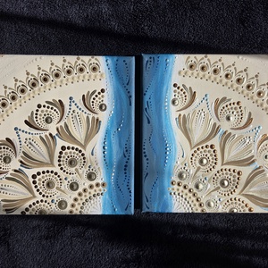 Tengerparti mandala vászonképen - kézzel festett 2 részes falikép, nyári lakásdekoráció, 2 db 20�20 cm - otthon & életmód - dekoráció - spiritualitás - mandala - Meska.hu