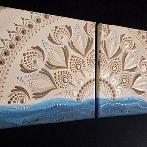 Tengerparti mandala vászonképen - kézzel festett 2 részes falikép, nyári lakásdekoráció, 2 db 20�20 cm - otthon & életmód - dekoráció - spiritualitás - mandala - Meska.hu