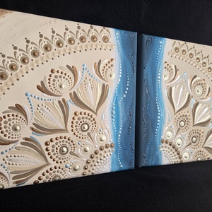 Tengerparti mandala vászonképen - kézzel festett 2 részes falikép, nyári lakásdekoráció, 2 db 20�20 cm - otthon & életmód - dekoráció - spiritualitás - mandala - Meska.hu