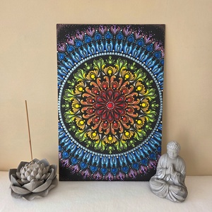 Szivárvány Csakra Mandala - Kézzel festett pontozott mandala 30�50 cm - otthon & életmód - dekoráció - spiritualitás - mandala - Meska.hu
