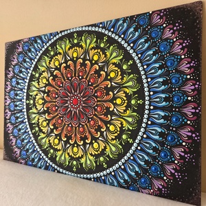 Szivárvány Csakra Mandala - Kézzel festett pontozott mandala 30�50 cm - Meska.hu