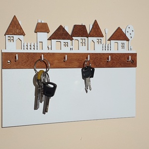 Házikós fali kulcstartó falvédővel, Otthon & Életmód, Dekoráció, Fali és függő dekoráció, Fali kulcstartó, Famegmunkálás, Mindenmás, MESKA