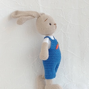 Nyuszi Dani - kék nadrágos - répás -horgolt figura  - játék & sport - plüssállat & játékfigura - nyuszi - Meska.hu