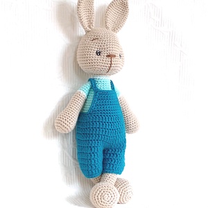 Nyúl Geri horgolt nyuszi fiú - türkiz ketésznadrágos - amigurumi - játék & sport - plüssállat & játékfigura - nyuszi - Meska.hu