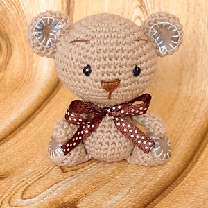 Drapp Mackó 1 - pöttyes barna szalagos -  kabala maci - amigurumi - marokállat - Meska.hu