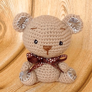 Drapp Mackó 2. - pöttyes barna szalagos -  kabala maci - amigurumi - marokállat - Meska.hu