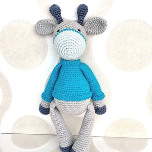 Horgolt Zsiráf  fiú - szürke - türkiz - amigurumi - horgolt figura - játék & sport - plüssállat & játékfigura - zsiráf - Meska.hu