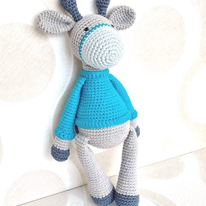 Horgolt Zsiráf  fiú - szürke - türkiz - amigurumi - horgolt figura - játék & sport - plüssállat & játékfigura - zsiráf - Meska.hu