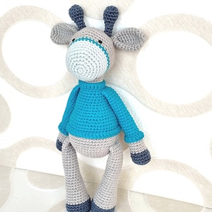 Horgolt Zsiráf  fiú - szürke - türkiz - amigurumi - horgolt figura - játék & sport - plüssállat & játékfigura - zsiráf - Meska.hu
