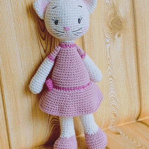 Cica kislány - rózsaszín ruhás - egyedi - amigurumi - horgolt - játék & sport - plüssállat & játékfigura - cica - Meska.hu