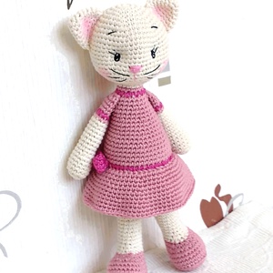 Cica kislány - rózsaszín ruhás - egyedi - amigurumi - horgolt, Játék & Sport, Plüssállat & Játékfigura, Cica, Horgolás, MESKA