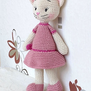 Cica kislány - rózsaszín ruhás - egyedi - amigurumi - horgolt - játék & sport - plüssállat & játékfigura - cica - Meska.hu