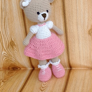 Maci kislány - 20 cm - rózsaszín szoknyás - horgolt  - játék & sport - plüssállat & játékfigura - maci - Meska.hu