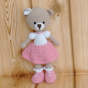 Maci kislány - 20 cm - rózsaszín szoknyás - horgolt  - játék & sport - plüssállat & játékfigura - maci - Meska.hu