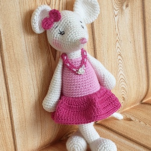 Egér kislány - rózsaszín ruhában - egyedi horgolt amigurumi  - játék & sport - plüssállat & játékfigura - egér - Meska.hu