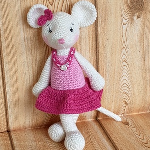 Egér kislány - rózsaszín ruhában - egyedi horgolt amigurumi  - játék & sport - plüssállat & játékfigura - egér - Meska.hu