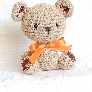 Horgolt Maci  - barna barackvirágos talpú - amigurumi marokállat  - játék & sport - plüssállat & játékfigura - maci - Meska.hu