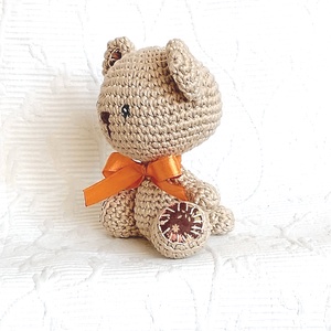Horgolt Maci  - barna barackvirágos talpú - amigurumi marokállat  - játék & sport - plüssállat & játékfigura - maci - Meska.hu