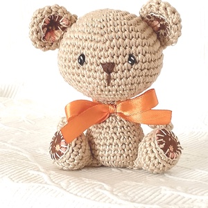 Horgolt Maci  - barna barackvirágos talpú - amigurumi marokállat , , Hímzés, Horgolás, MESKA
