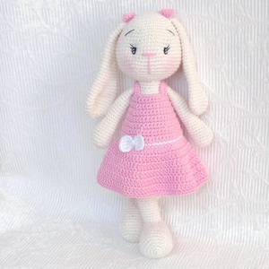 Nyuszi lány- hosszú fülekkel - rózsaszín ruhás- horgolt figura - játék & sport - plüssállat & játékfigura - nyuszi - Meska.hu