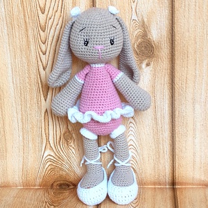 Balerina Nyuszi -rózsaszín - drapp -amigurumi - horgolt nyuszi lány, Játék & Sport, Plüssállat & Játékfigura, Nyuszi, Horgolás, MESKA