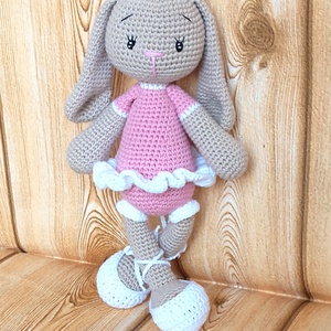 Balerina Nyuszi -rózsaszín - drapp -amigurumi - horgolt nyuszi lány - játék & sport - plüssállat & játékfigura - nyuszi - Meska.hu