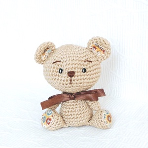 Barna szalagos - Drapp Maci - horgolt - marokállat, Játék & Sport, Plüssállat & Játékfigura, Maci, Horgolás, MESKA